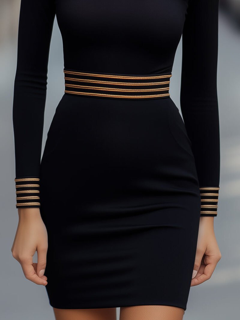Mini Dress With Stripe Detail And High Neck - Image 3